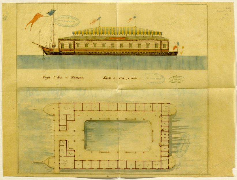 Bateau de bains sur la Seine : école de natation